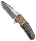 Allen Elishewitz Custom Tank Flipper Knife LSCF/Copper (3.375" Damascus)