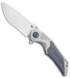 Kansept Knives Delta Titanium Black/Blue CF Frame Lock Knife (3.5" Stonewash)