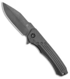 Heretic Knives Wraith Flipper Knife Black Aluminum CF Ti Flamed (3.625" Black)