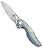 Bestech Knives Isham Reticulan Frame Lock Knife Blue/Gold Ti (2" Dama) BT1810L