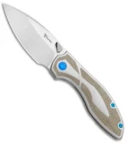 Reate Iron Frame Lock Knife w/ Thumb Stud Green Micarta/Blue Screws(3.25" Satin)