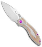 Reate Iron Frame Lock Knife w/ Thumb Stud Brown Micarta/Purple HW (3.25" Satin)