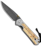 Chris Reeve Large Sebenza 21 Knife Box Elder Burl Inlay (3.625" Ladder Damascus)
