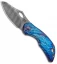 Olamic Cutlery Busker Semper Frame Lock Knife Blue Entropic Ti (2.5" Damasteel)