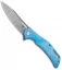 Olamic Cutlery Swish Frame Lock Knife Frosty Blue Ti (3.75" Damasteel)