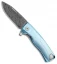 LionSteel ROK Integral Frame Lock Knife Blue Titanium (3.4" Damascus)