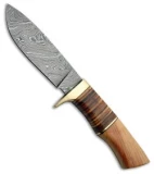 Tallen Roosevelt Fixed Blade Knife Olive Wood (4.75" Damascus) DM1100