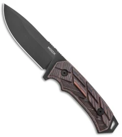 WOOX Rock62 X-GRIP Fixed Blade Knife Black/Brown Micarta (4.5" Black)