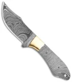 Tallen Lupine Fixed Blade Knife Brass (3.5" Damascus)