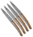 Deejo 9" Steak Knives Toile De Jouy Titanium w/ Olive Wood Handles - Set of 4