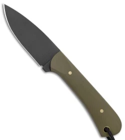 JRs Knives Neckr Fixed Blade Knife Flat Grind Green G-10 (2.75" Black)