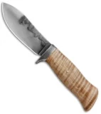 Burr Oak Knives Nessmuk Fixed Blade Wrought Iron/Curly Maple (4.6" Hamon)