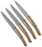 Deejo Geometry Steak Knives w/Olivewood Handles (4.25" Black Ti) - Set of 4