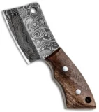 Tallen Pocket Cleaver Knife Key Chain Butcher Wood (1.6" Damascus)