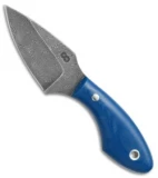 Olamic Cutlery Drop Point Fixed Blade Neck Knife Blue G-10 (2.5" Damascus)