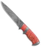 Olamic Cutlery Suna Fixed Blade Knife Red Karelian Birch (5.375" Damascus) #4378