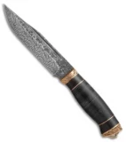 Olamic Voykar HT Fixed Blade Knife Stacked Leather/Bronze (6" Marbled Damascus)