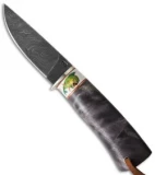 Olamic Cutlery Scrimshaw Hunter Knife Poplar (3.75" Damascus)