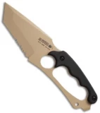 SLYSTEEL Shark Tooth Tactical I Fixed Blade Knife (3.5" Tan Serr)