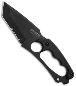 SLYSTEEL Shark Tooth Tactical I Fixed Blade Knife (3.5" Black Serr)
