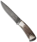 Olamic Cutlery Suna Stag Fixed Blade Knife (5.25" Damascus) 1849