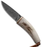 Olamic Cutlery Scrimshaw Hunter Knife Fish Fixed Blade (3.75" Damascus)