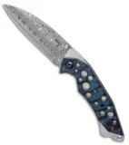 Jeff Hall Custom Xenon Liner Lock Knife Blue/Black Micarta (4" Damasteel)