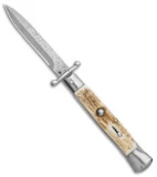 AKC Italian Stiletto Swinguard Automatic Knife Stag Horn (4" Damascus)
