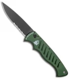 Piranha Tactical Green Pocket Automatic Knife (3.2" Black Serr)