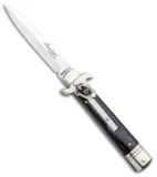 AKC Leverletto 7.75" Lever Lock Auto Italian Knife Dark Horn (3.25" Satin Bayo)