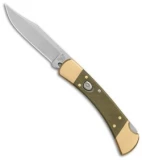Buck 110 Automatic Knife OD Green Canvas Micarta/Brushed Brass (3.75" SW)