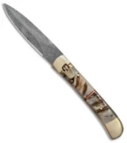 9"  Leverlock Dagger Automatic Stiletto Knife Stag (3.8" Damascus)