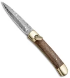 9"  Leverlock Dagger Automatic Stiletto Knife Dark Wood (3.8" Damascus)