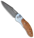 Pro-Tech Knives Custom Doru Knife Titanium w/ Ash Burl Wood (3.5" Damascus)