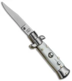 SKM 4.5" Italian Mini Stiletto Clip Point Automatic Knife White Pearlex
