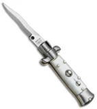 SKM 4.5" Italian Mini Stiletto Automatic Knife White Acrylic (2" Satin Kris)