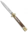 AKC Leverletto  9" Lever Lock  Auto Italian Knife Brass/Stag Horn (4" Satin)