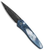 Pro-Tech  Ultimate Custom Newport Knife Blue Ti w/ Gold Lip Pearl (3" Damascus)