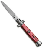 SKM 8" Italian Stiletto Automatic Knife Red Pearlex (3.3" Satin Flat)