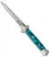 SKM AB 9" Italian Stiletto Automatic Knife Turquoise Acrylic (3.8" Satin Kriss)