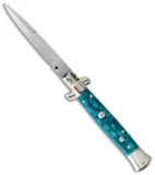 SKM AB 9" Italian Stiletto Automatic Knife Turquoise Acrylic (3.8" Satin Bayo)