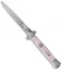 SKM 9" Italian Stiletto Automatic Knife Pink Pearlex (4" Satin Flat)