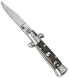SKM 4.5" Stiletto Automatic Knife Dark Horn (2" Satin Clip Point)