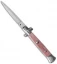 SKM 9" Italian Stiletto Automatic Knife Pink Pearlex (4" Satin Dagger)