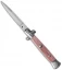 SKM 9" Italian Stiletto Automatic Knife Pink Pearlex (4" Satin Bayonet)