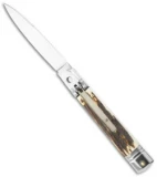 SKM 7.75" Slimline Lever Lock Automatic Knife Stag Horn (3.2" Satin Flat)