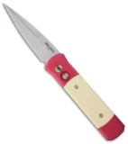 Protech Godson Automatic Knife Red w/ Ivory Micarta (3.15" Satin Plain) 751-RED