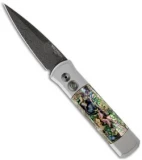 Protech Godson Steel Custom Automatic Knife w/ Abalone (3.15" Damascus)