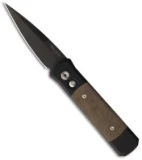 Protech Godson Automatic Knife Black w/ Green Micarta (3.15" Black Plain) 716-GL