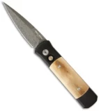 Protech Custom Damascus Godson Automatic Knife w/ Mastodon Ivory (3.15" Plain)